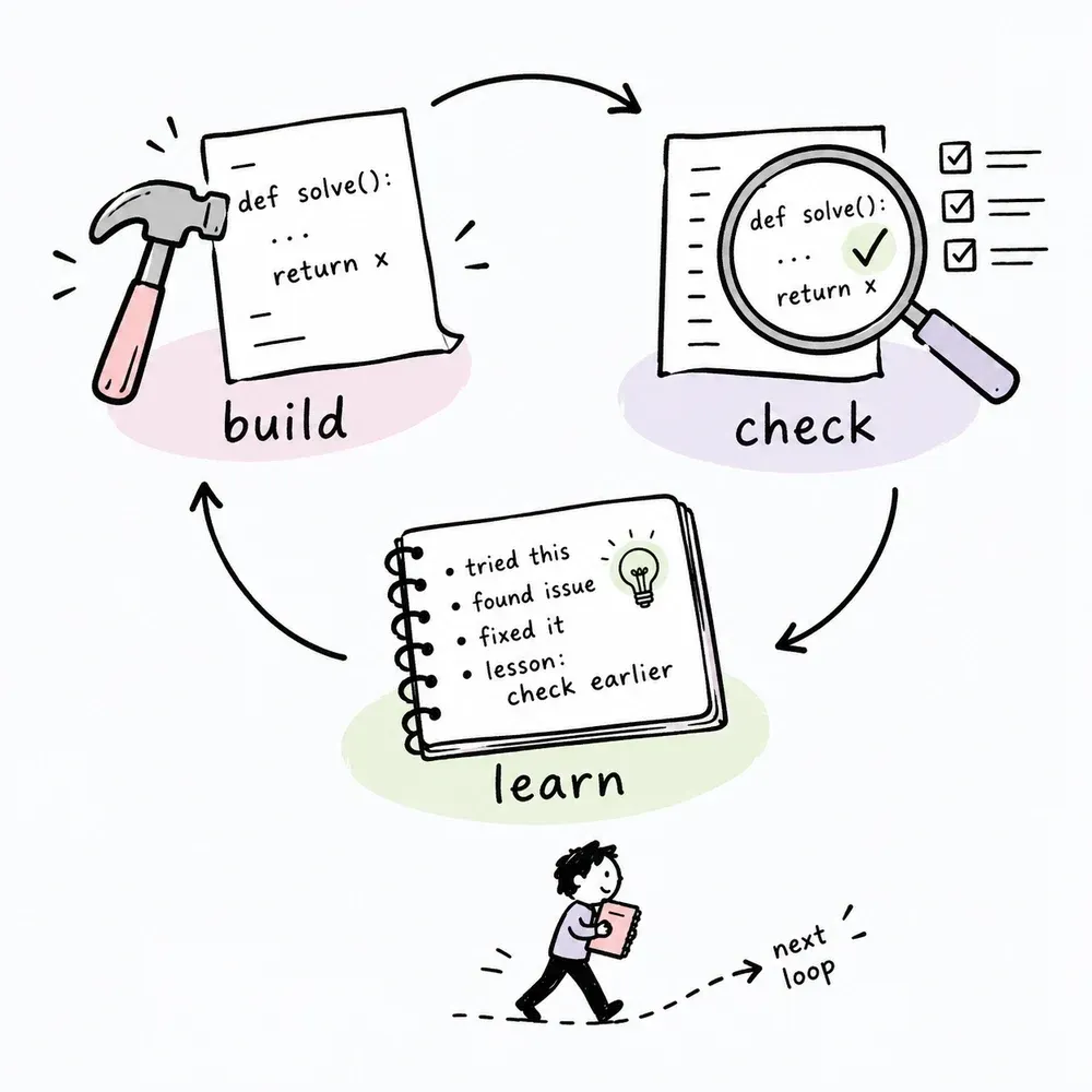 A build, check, and learn loop supported by a persistent notebook.
